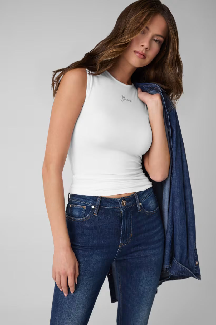 Top con logo di strass