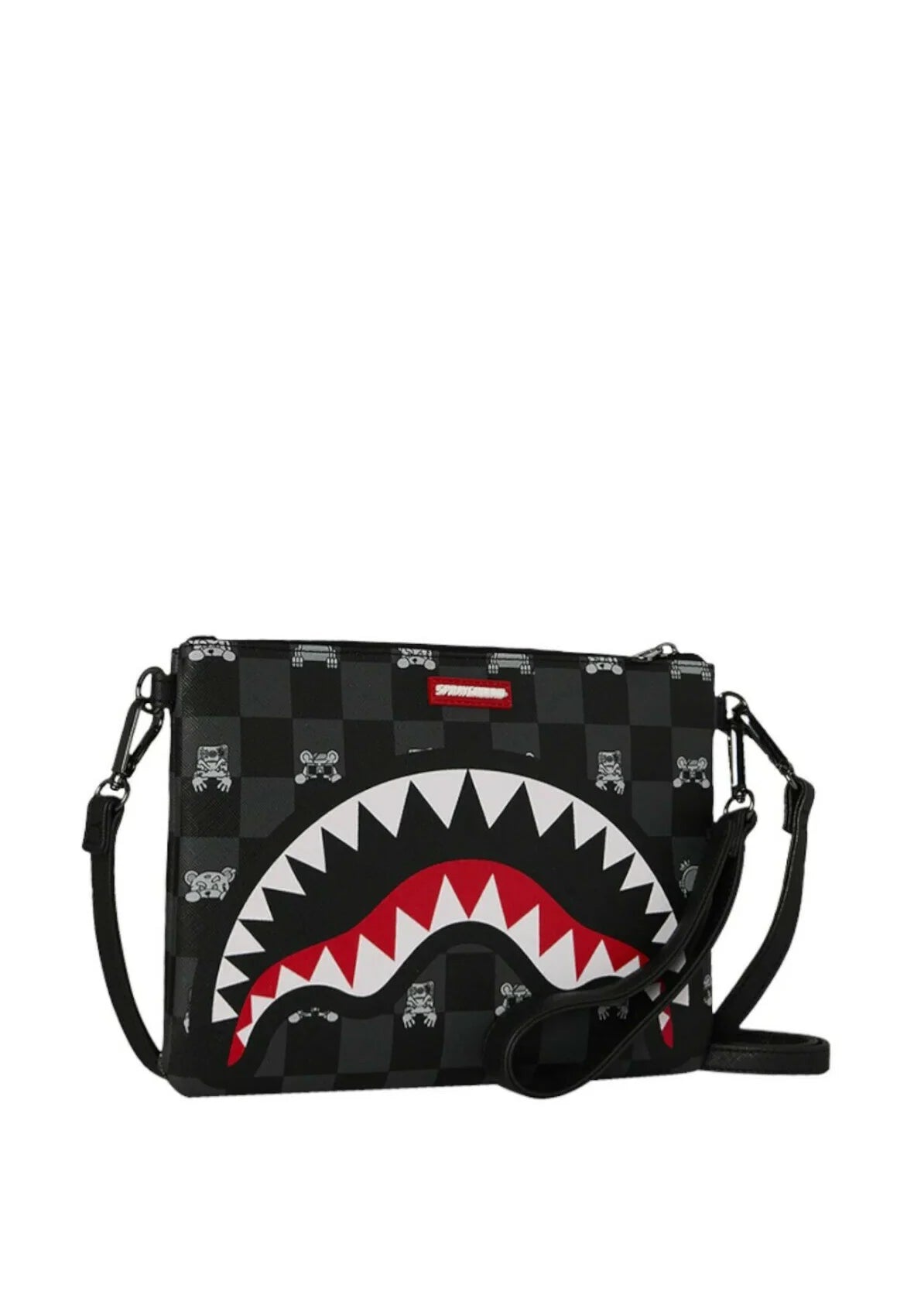GRAY PEEKING CHARACTER CHECK CROSSBODY POUCHETTE SPRAYGROUND