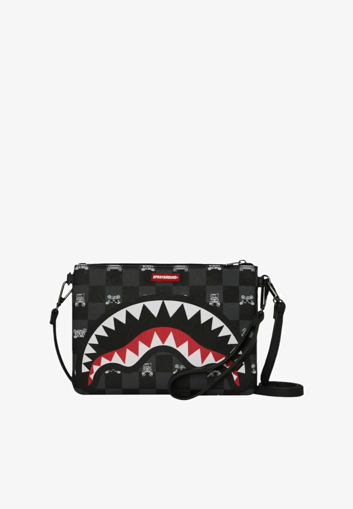 GRAY PEEKING CHARACTER CHECK CROSSBODY POUCHETTE SPRAYGROUND