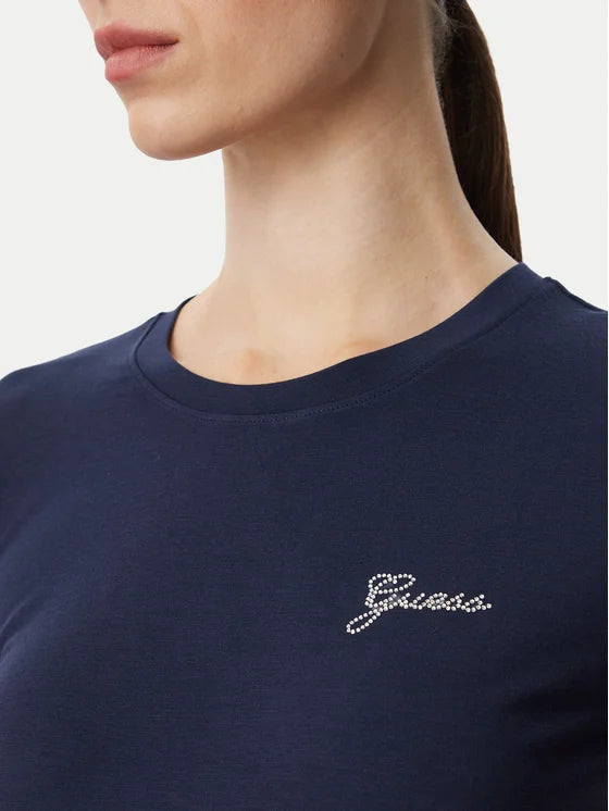 T-shirt con logo di strass