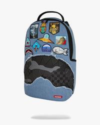ZAINO SPRAYGROUND DENIM TEAR 3 AM PATCHES BACKPACK