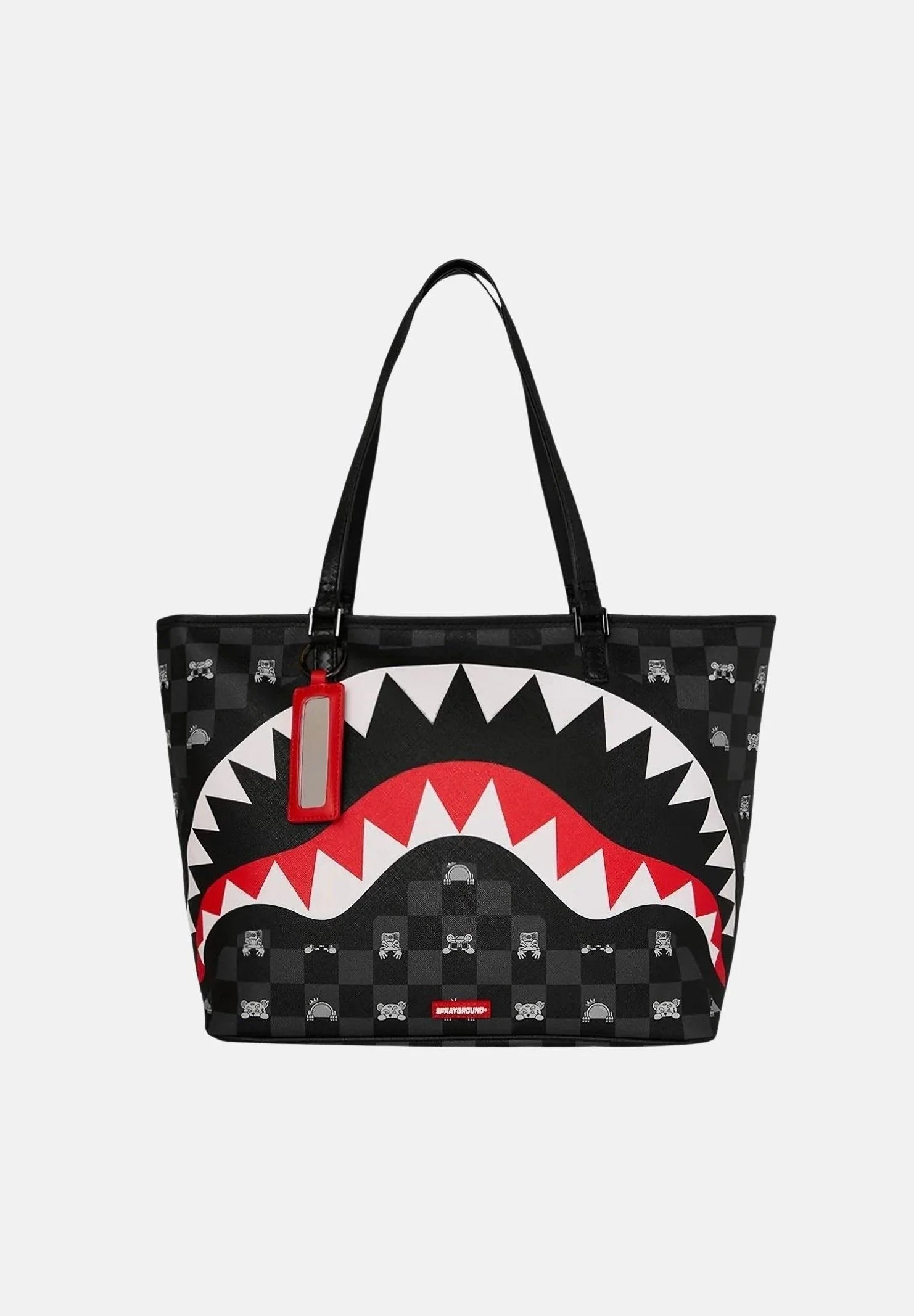 GRAY PEEKING CHARACTER CHECK TOTE SPRAYGROUND