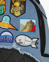 ZAINO SPRAYGROUND DENIM TEAR 3 AM PATCHES BACKPACK