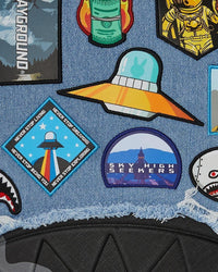 ZAINO SPRAYGROUND DENIM TEAR 3 AM PATCHES BACKPACK