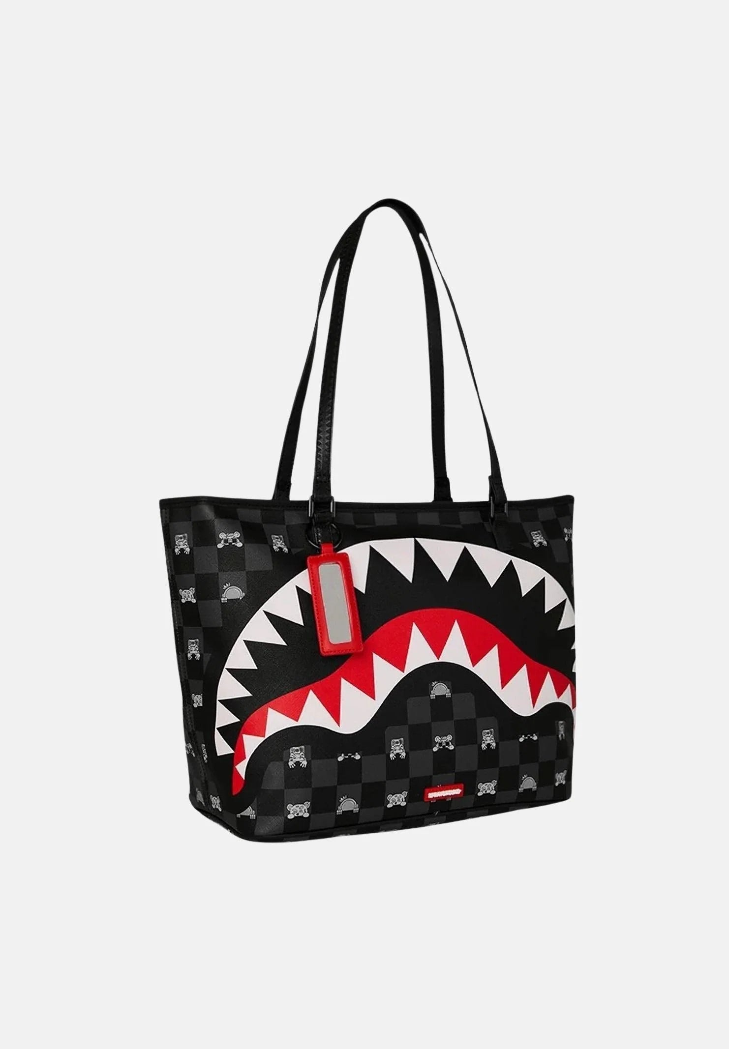GRAY PEEKING CHARACTER CHECK TOTE SPRAYGROUND