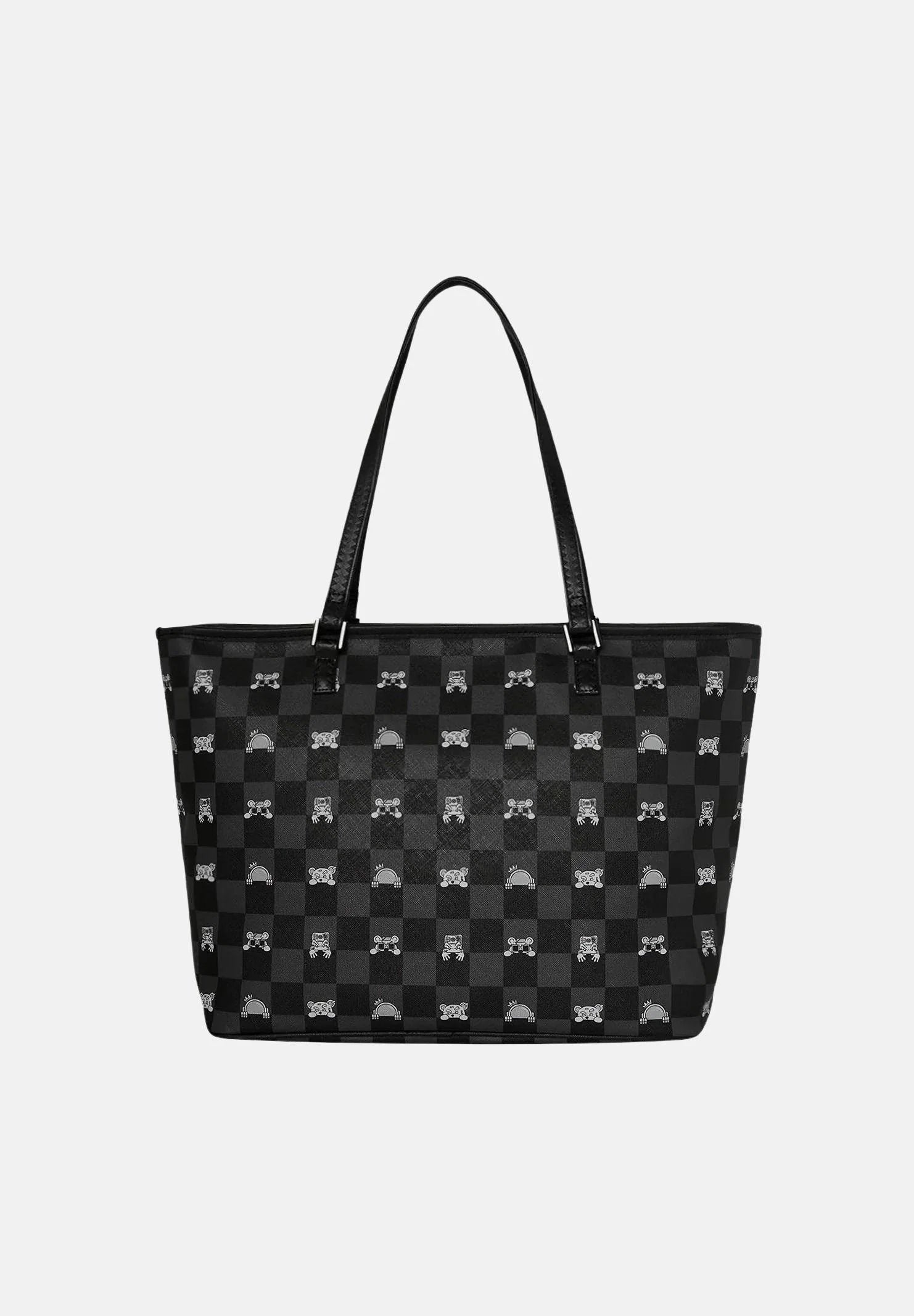 GRAY PEEKING CHARACTER CHECK TOTE SPRAYGROUND