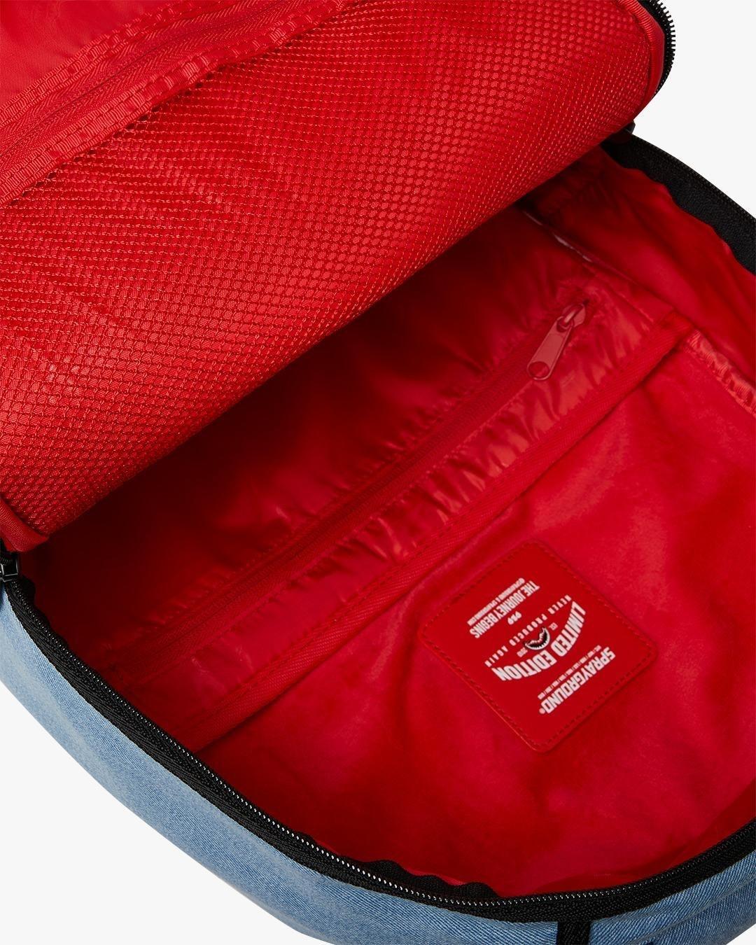 ZAINO SPRAYGROUND DENIM TEAR 3 AM PATCHES BACKPACK