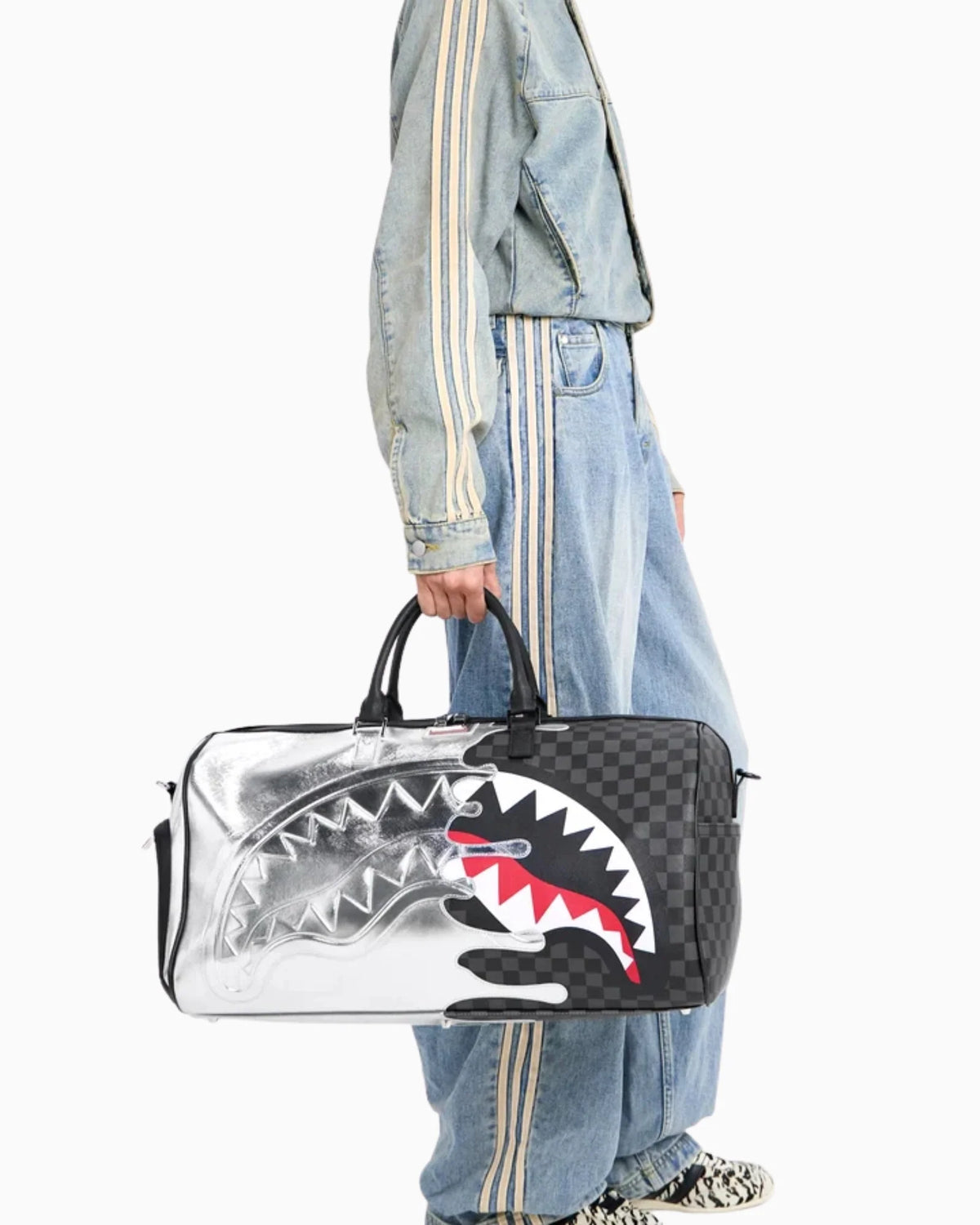 SILVER SIDE DRIP BLACK CHECK LARGE DUFFLE SPRAYGROUND